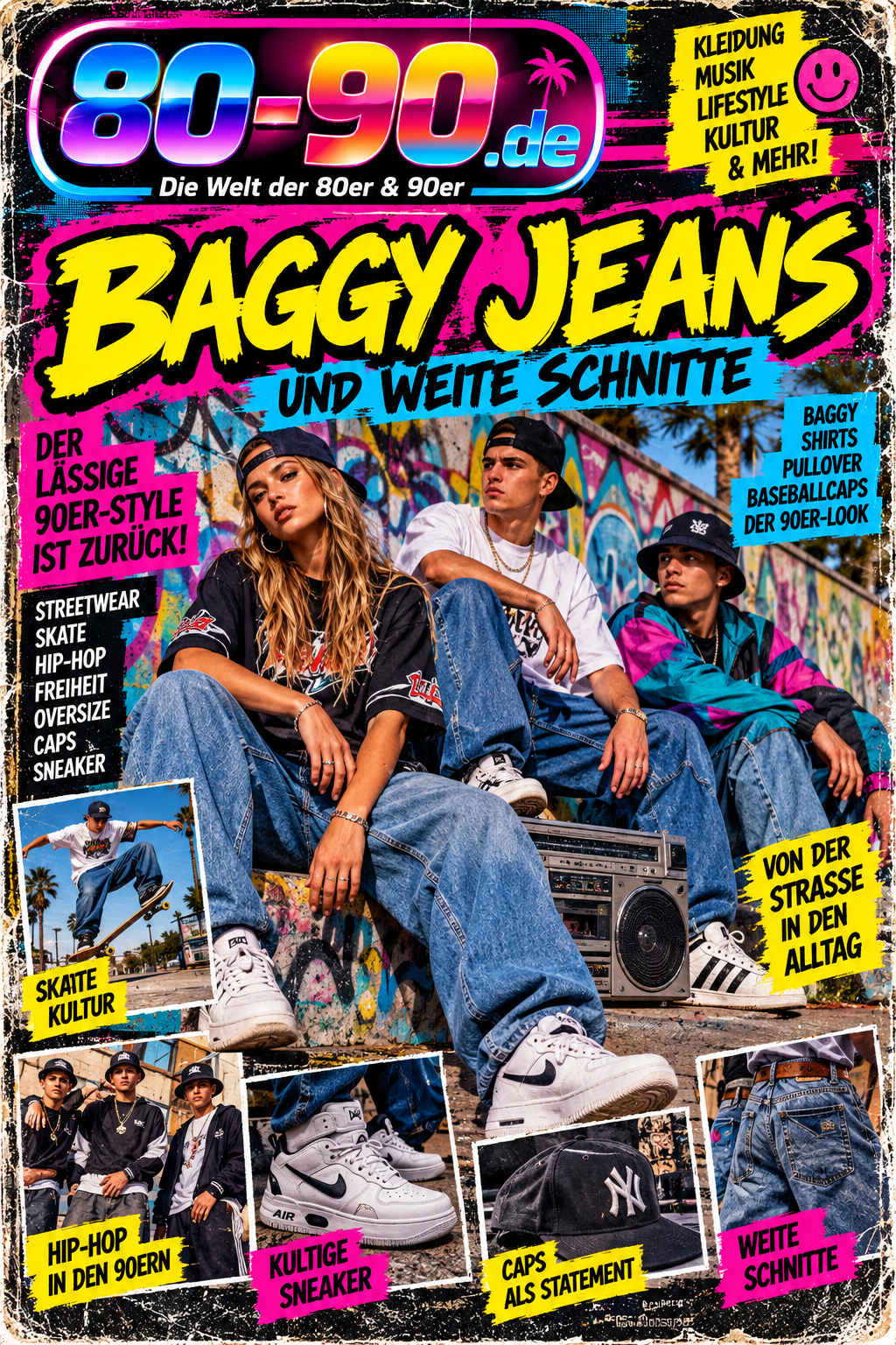 80-90.de Magazinmotiv zu Baggy Jeans und weiten Schnitten der 90er