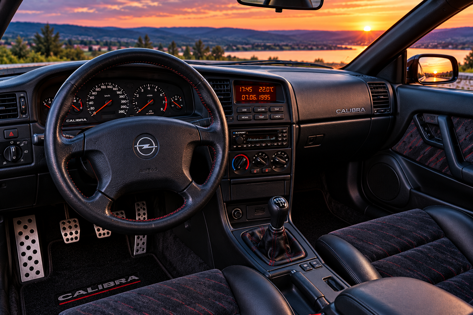 Innenraum und Cockpit eines Opel Calibra im typischen 90er-Jahre-Stil