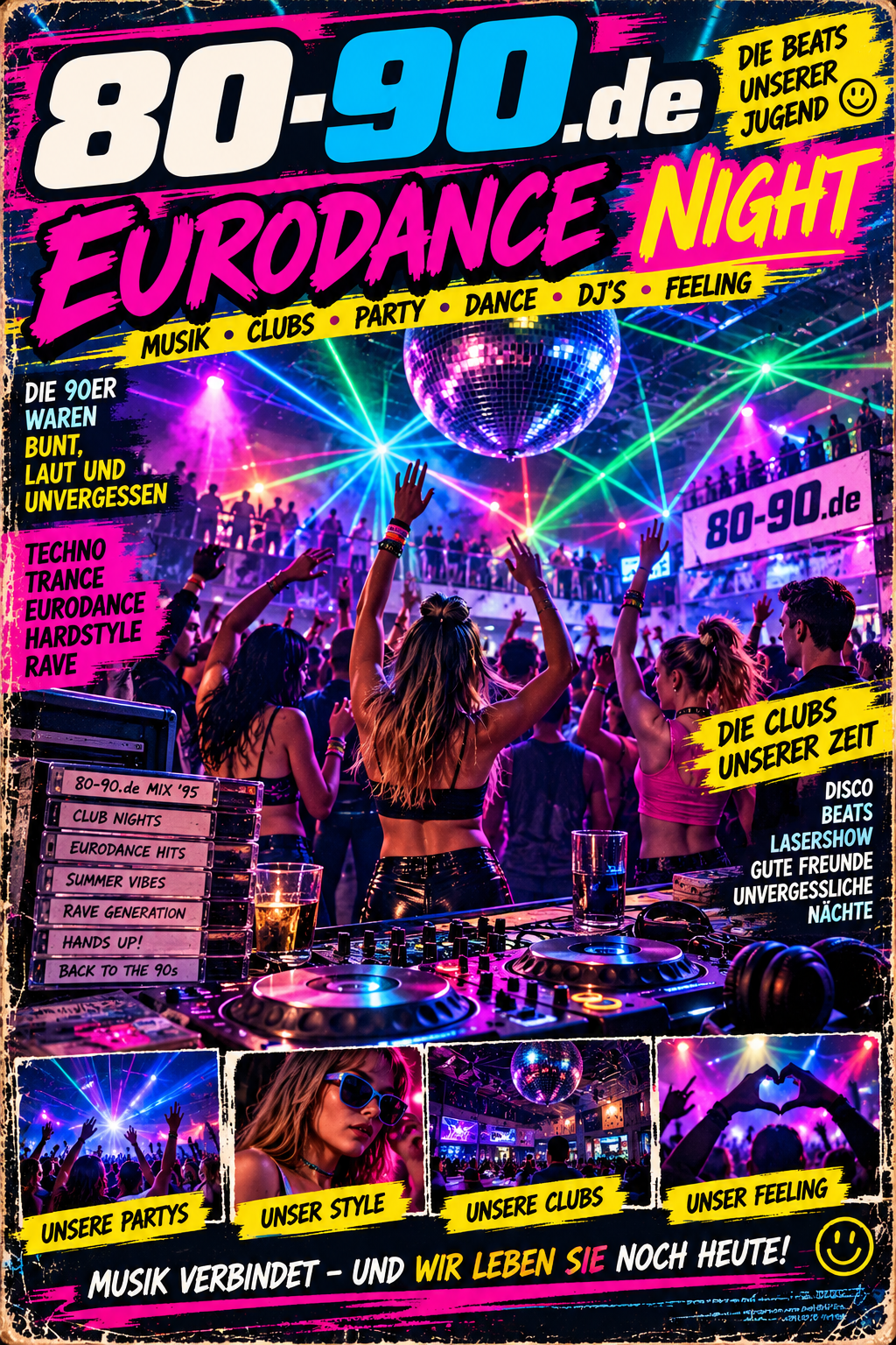 80-90.de Eurodance Night – Magazinmotiv im 90er-Club-Look