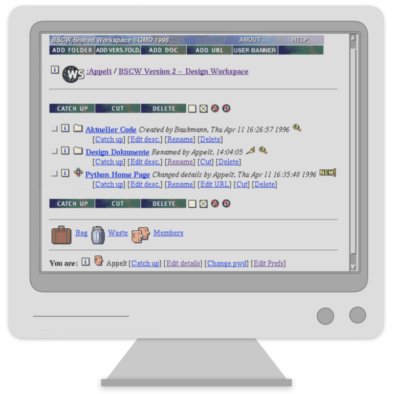 Screenshot einer Internet-Anwendung von 1996 im Netscape Browser