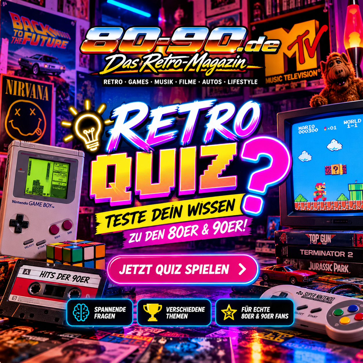 Retro-Quiz von 80-90.de – teste dein Wissen über die 80er und 90er